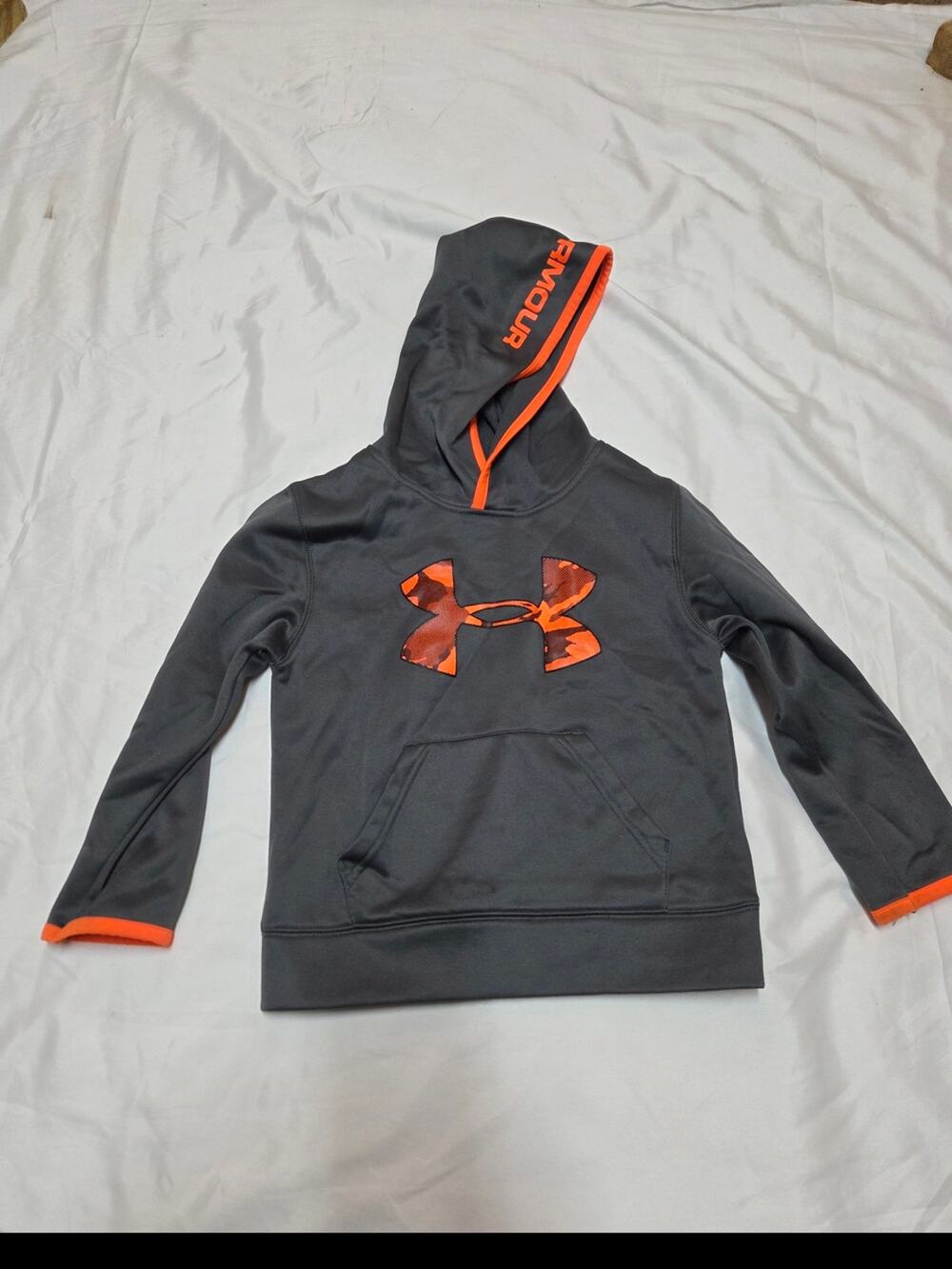 Under Armour Youth Charcoal Hoodie with Orange Logo Trim